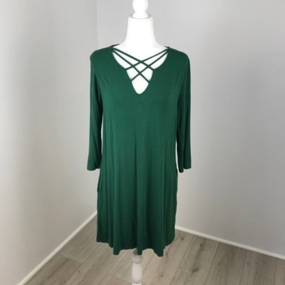 Nine Britton Green Lace-Up Front Dress Size M - Picture 1 of 6
